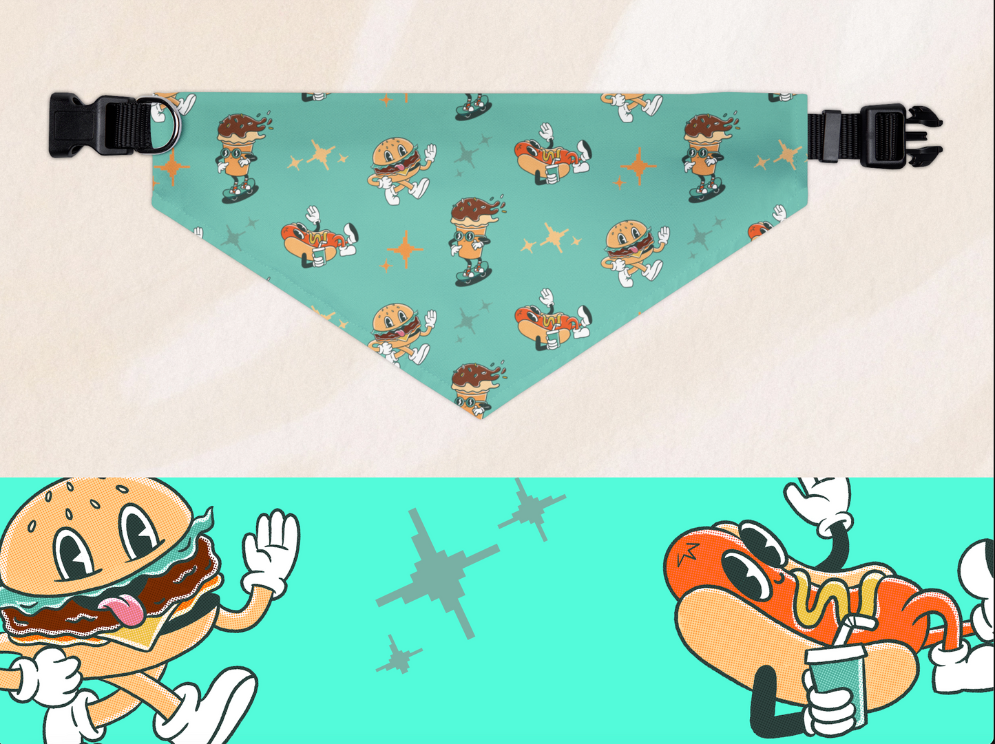 Blue Retro Fast Food Bandana Collar