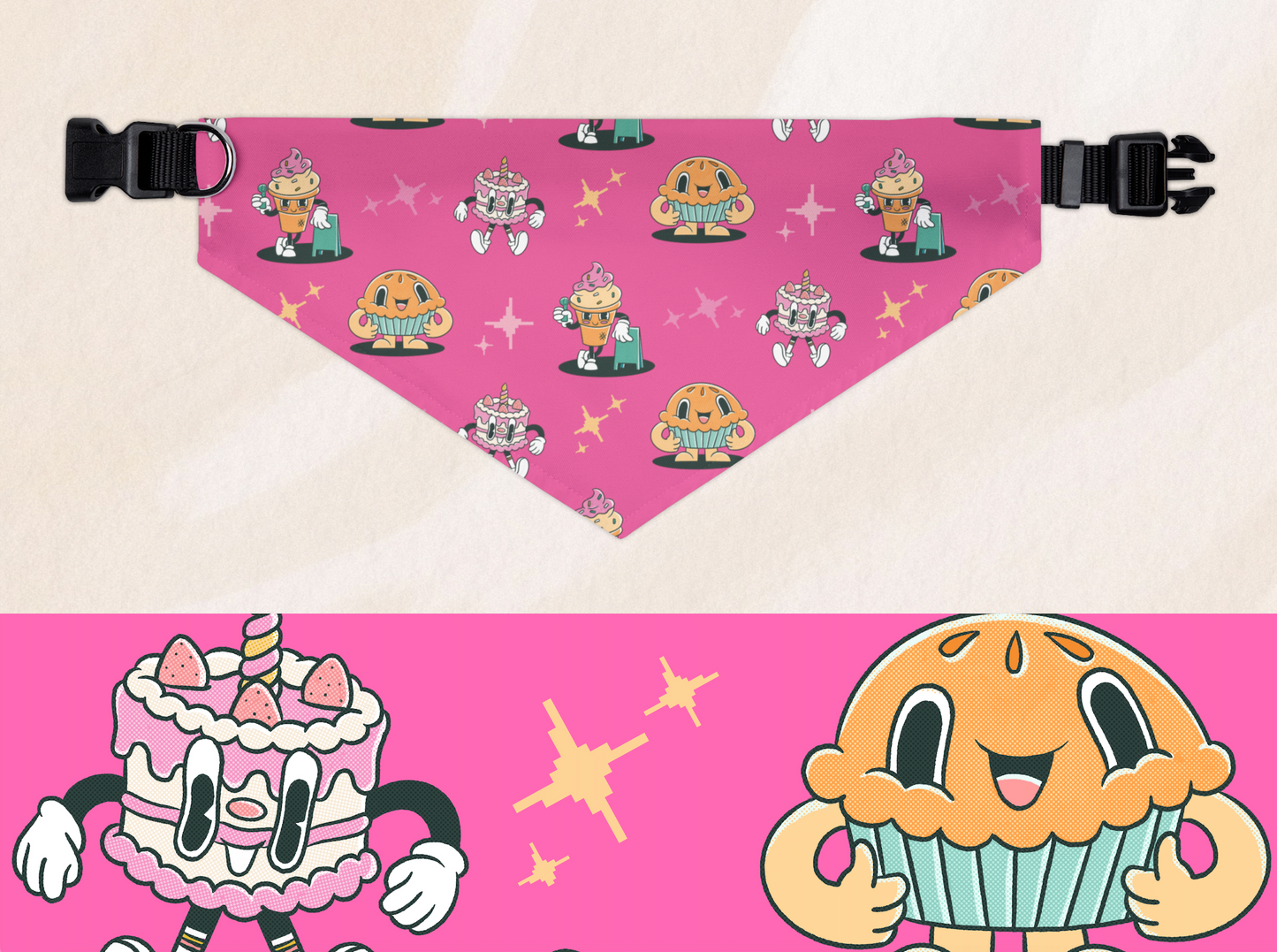 Pink Retro Fast Food Bandana Collar
